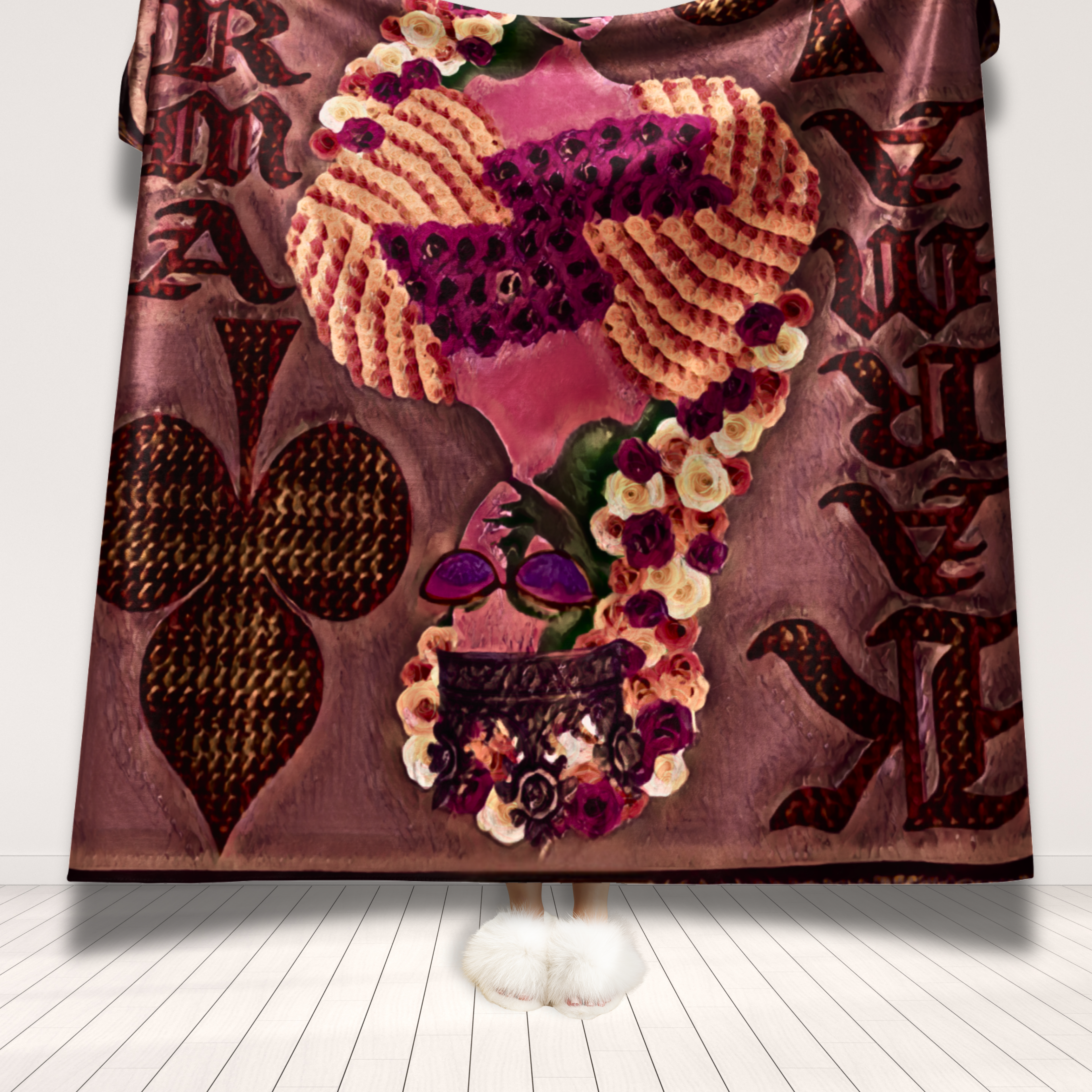 KARMA'S FANGIRL - Fleece Sherpa Blanket — Retro Floral Queen Cozy Throw