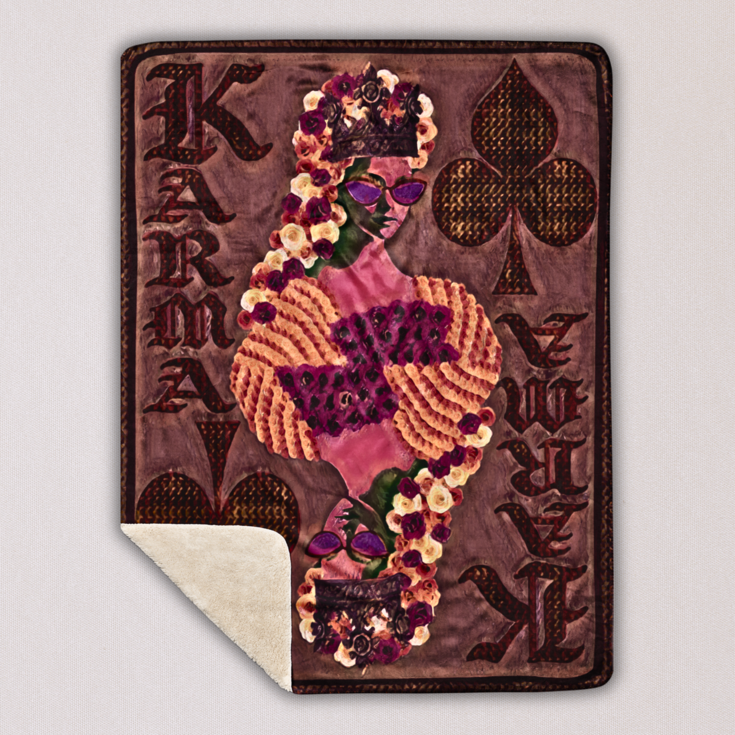KARMA'S FANGIRL - Fleece Sherpa Blanket — Retro Floral Queen Cozy Throw